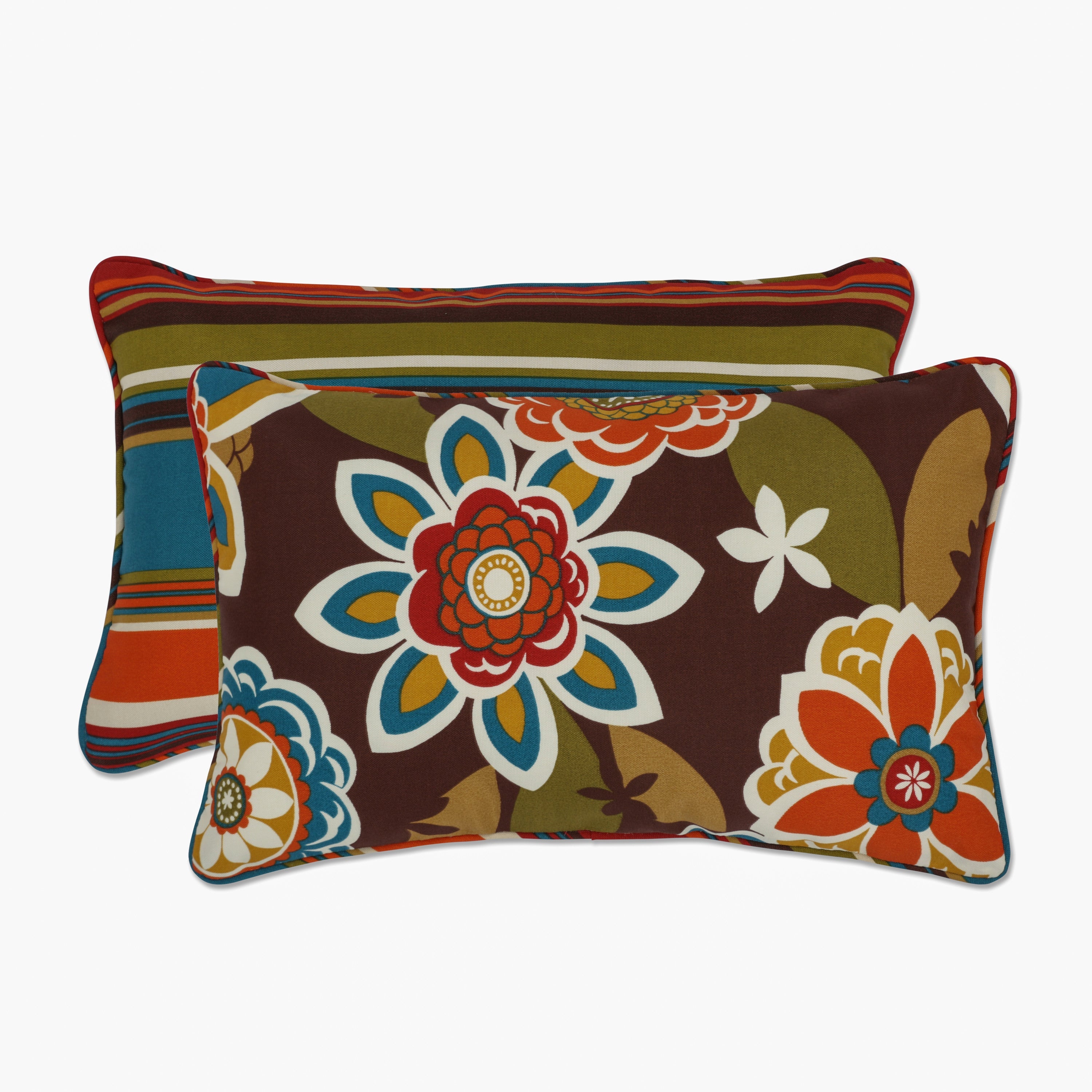 Outdoor/Indoor Annie/Westport Chocolate Rectangular Throw Pillow (Set of 2)