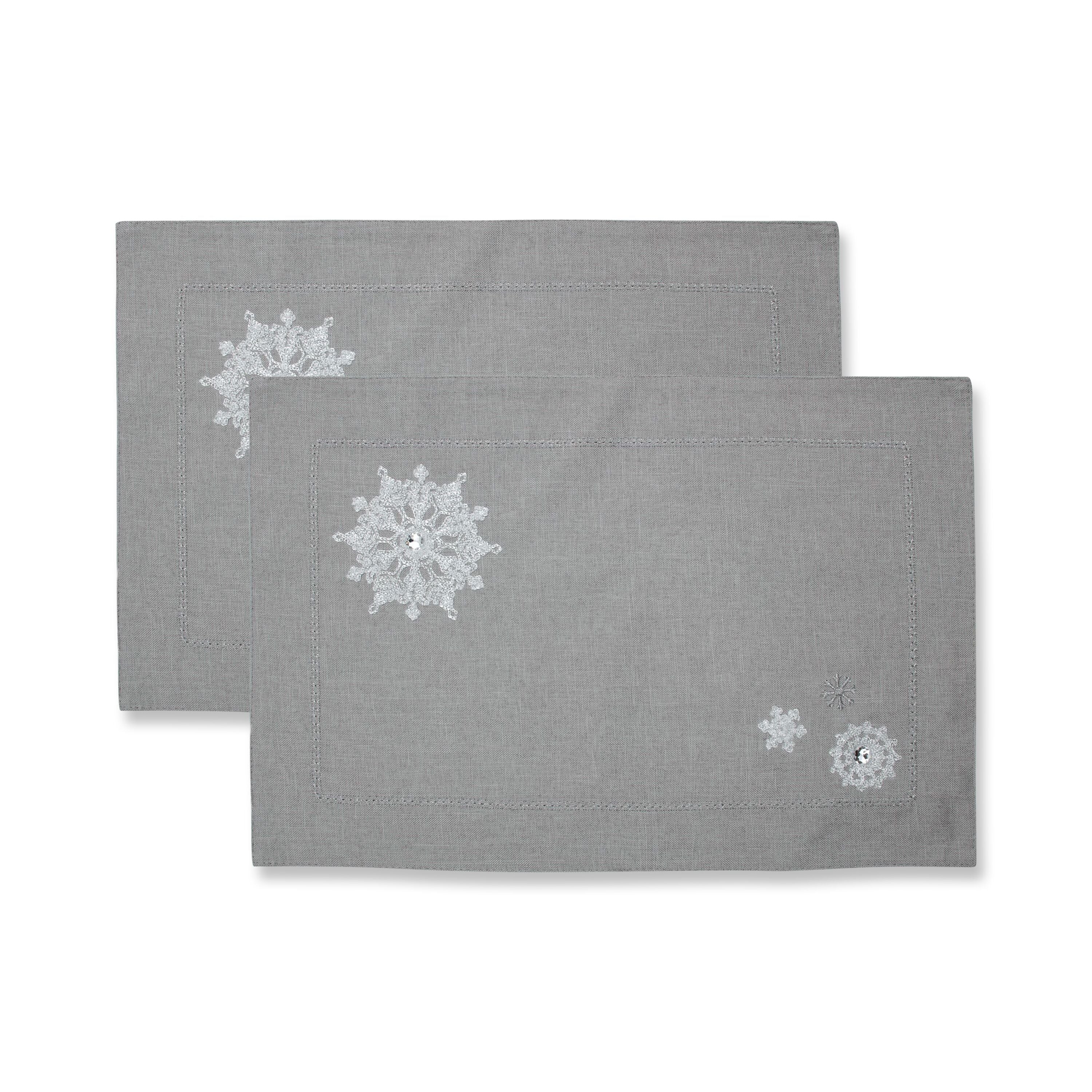 Indoor Christmas Snowflakes Grey Placemat (Set of 2)