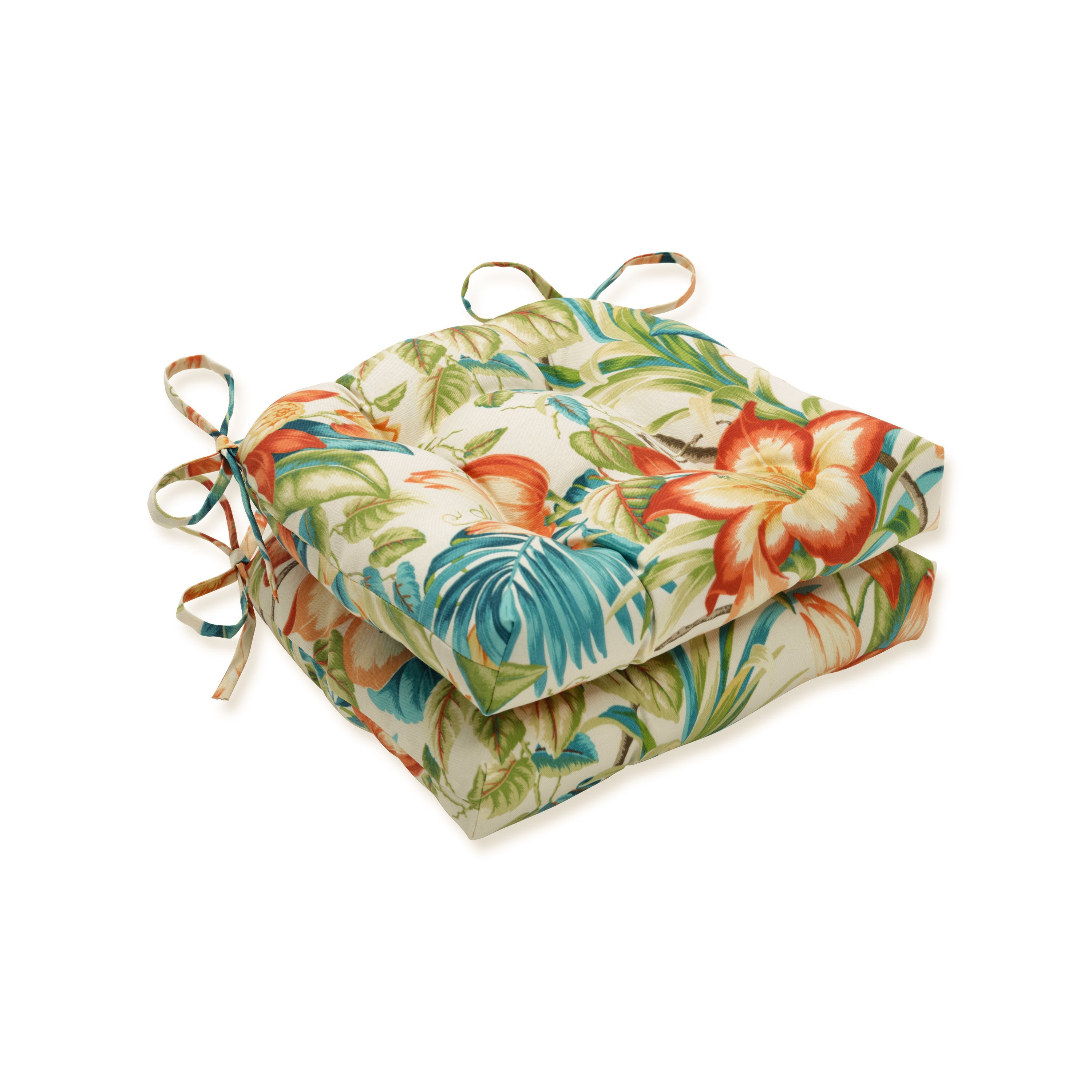 Outdoor/Indoor Botanical Glow Tiger Lily Deluxe Tufted Chairpad (Set of 2)