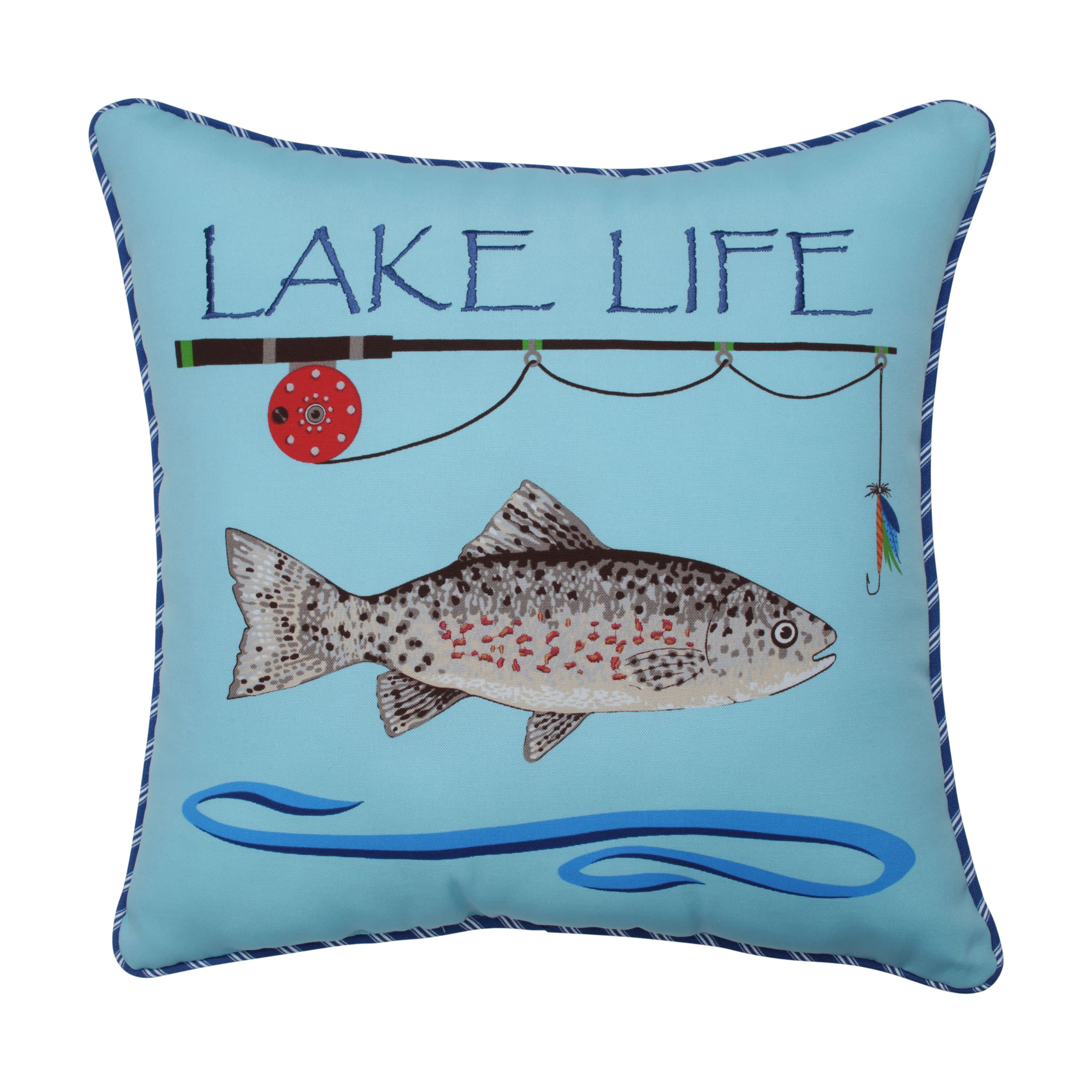 Lake Life Fishing Blue Throw Pillow