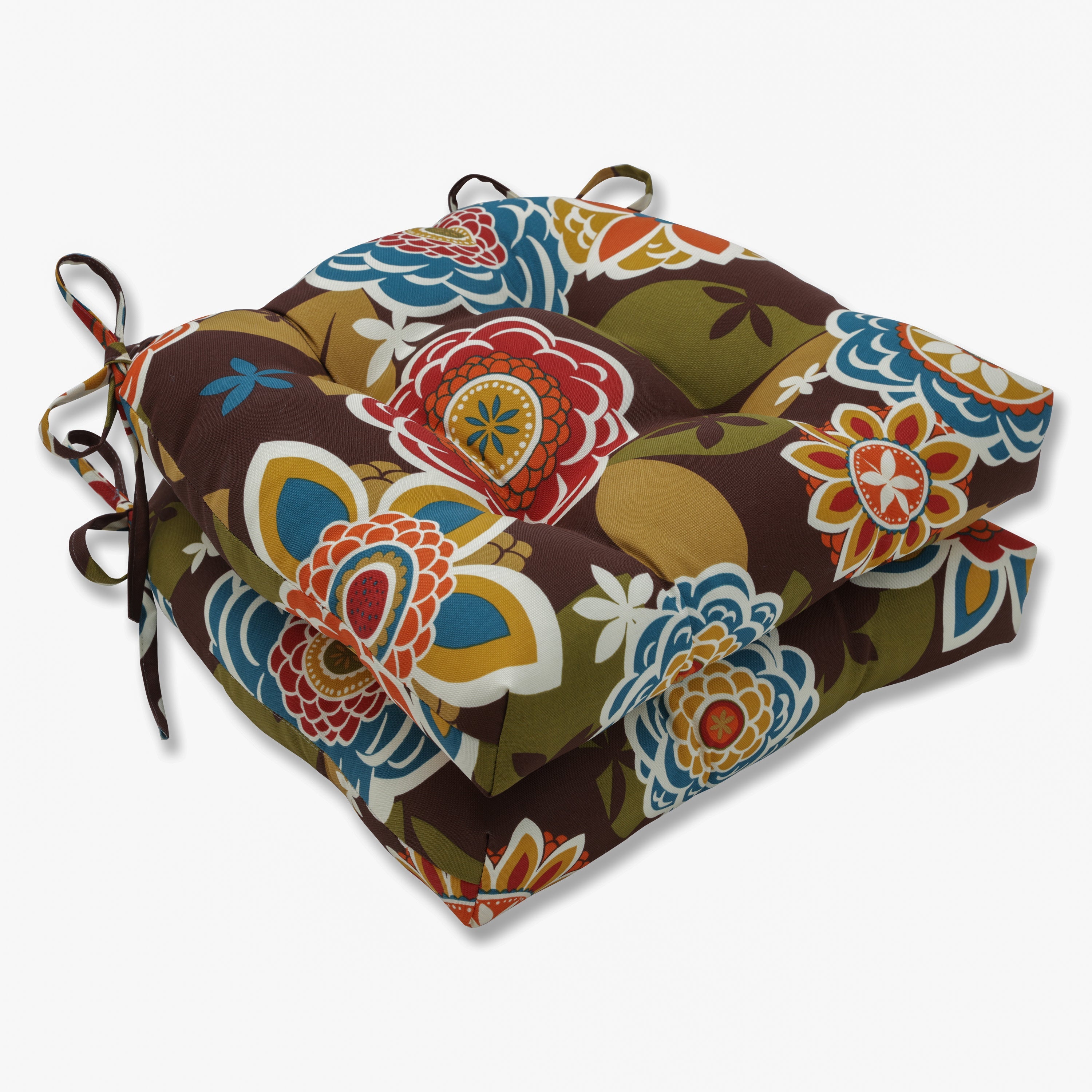 Outdoor/Indoor Annie Chocolate Reversible Chair Pad (Set of 2)