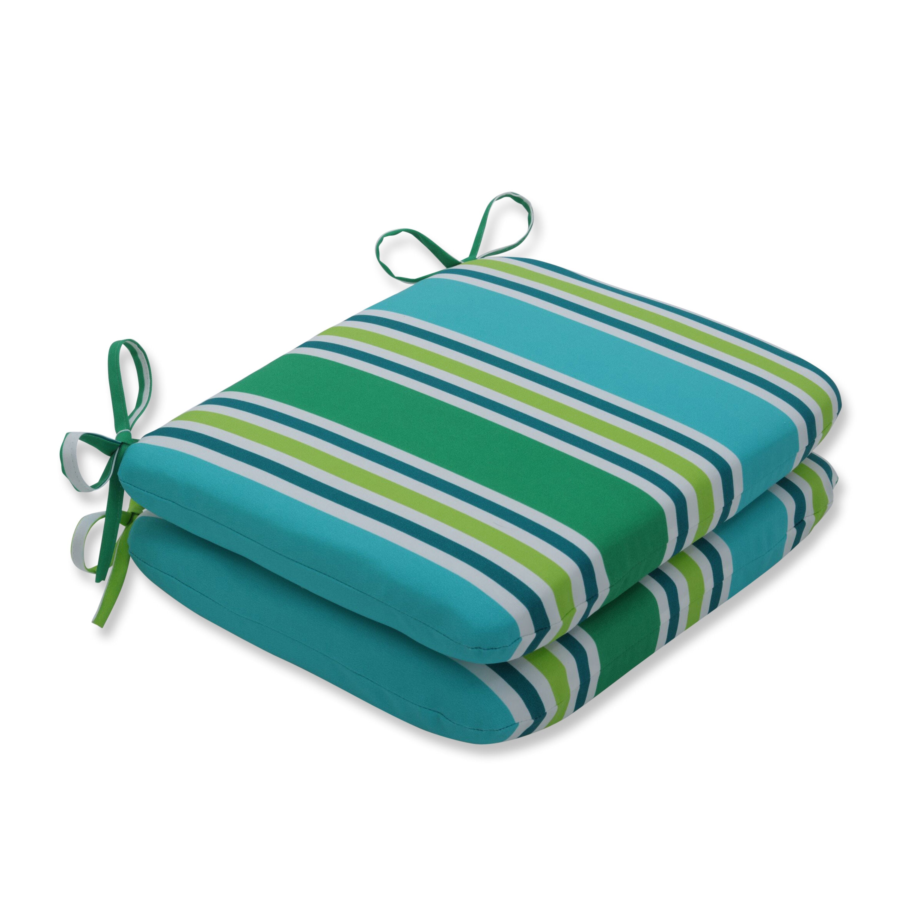 Aruba Stripe TurquoiseGreen Rounded Corners Seat Cushion (Set Of 2)