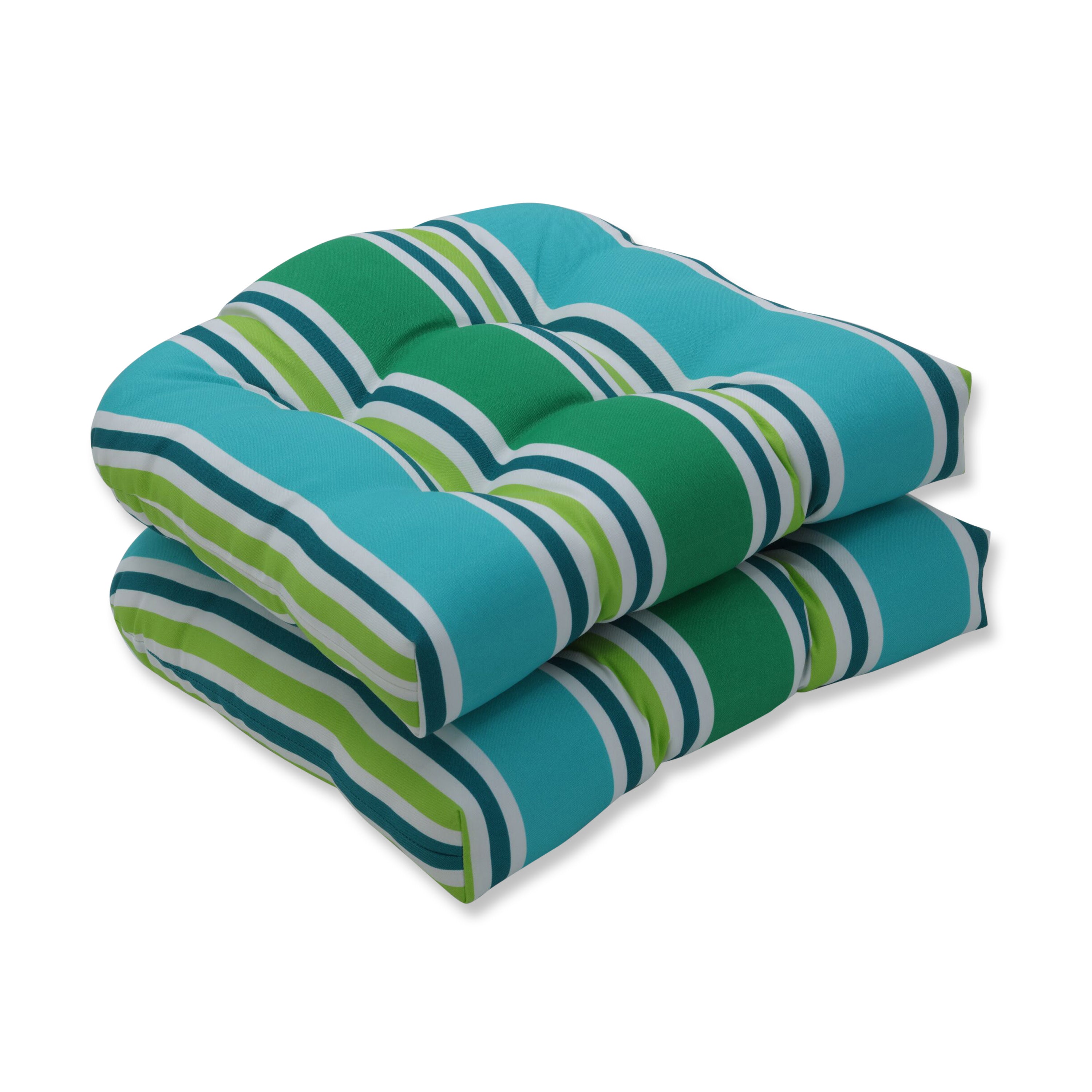 Aruba Stripe TurquoiseGreen Wicker Seat Cushion (Set Of 2)