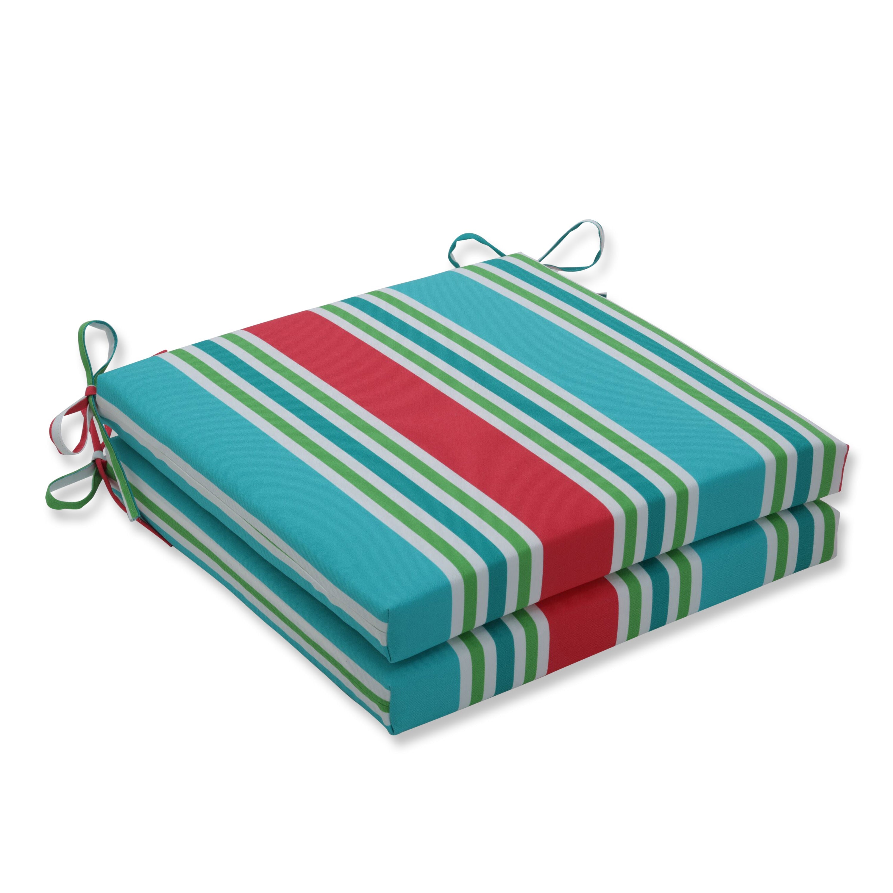 Aruba Stripe Turq/Coral Squared Corners Seat Cushion 20X20X3 (Set Of 2)